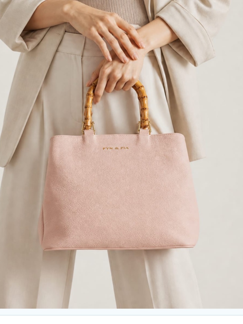 Blush Pink FynandFia Isabella Handbag with Bamboo Handles